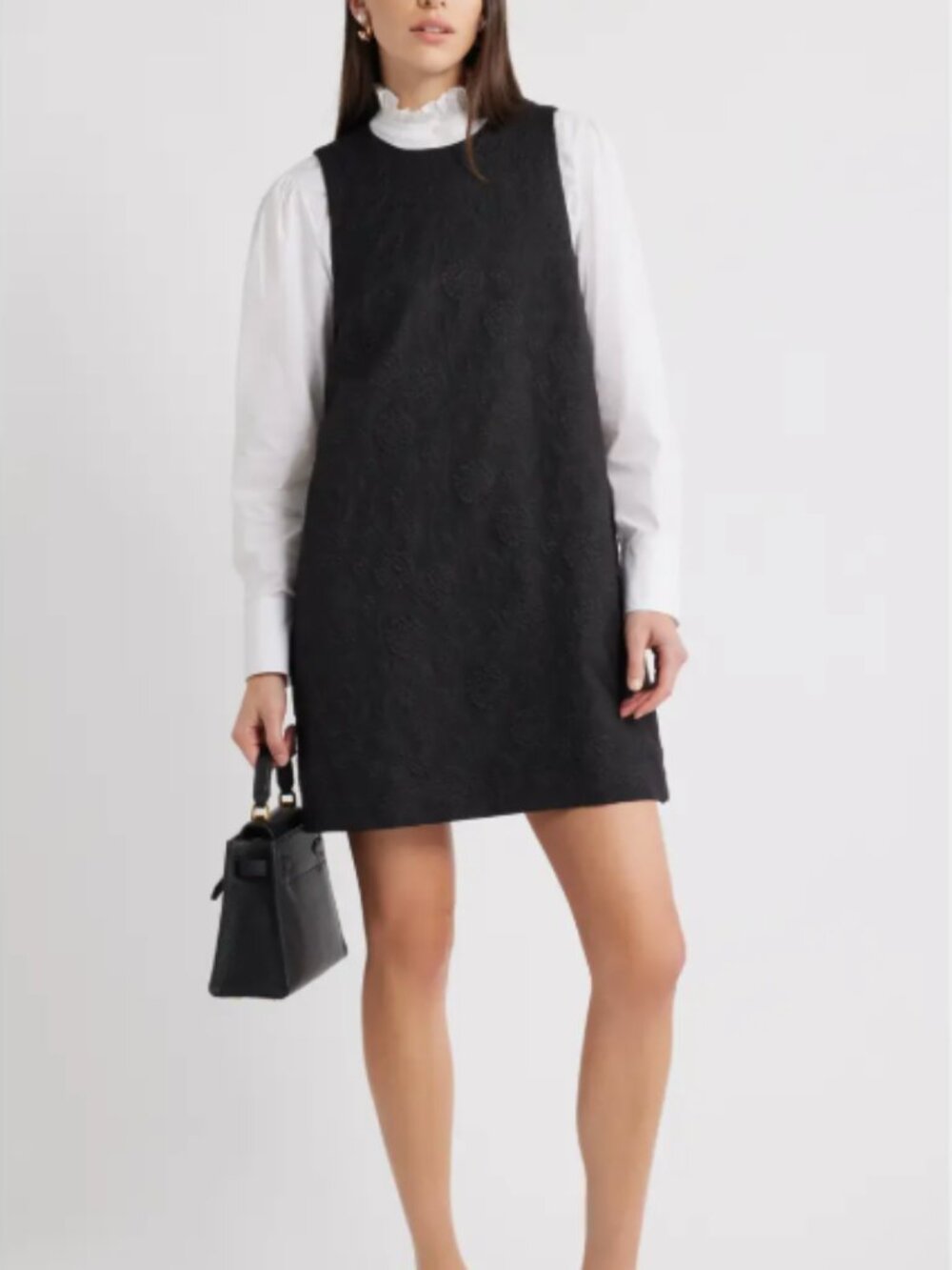 Caslon® Sleeveless Jacquard Shift Dress Size XXS Black